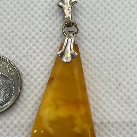 VINTAGE BALTIC BUTTERSCOTCH INCLUSION AMBER STONE PENDANT SOVIET USSR - Picture 2 of 16